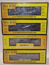 Rail King by MTH 4 x O gauge boxed passenger carriages all in the Madison Pennsylvania livery to