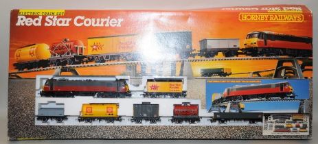 Hornby OO Gauge Red Star Courier Electric Train Set R759. Storage wear to box. Appears complete.