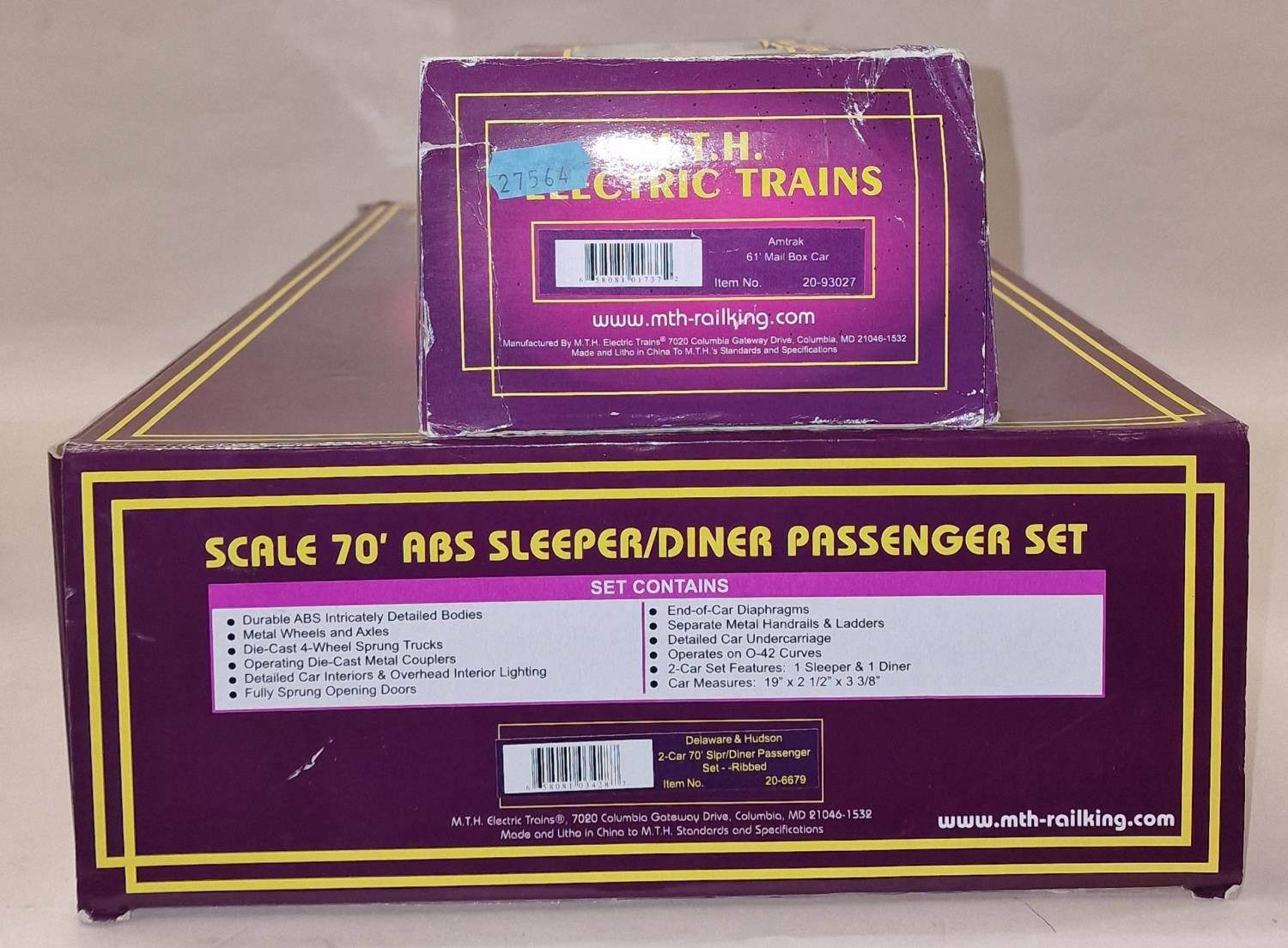 M.T.H O gauge electric train Sleeper/Diner carriage set together with Amtrax Mail box car all - Image 3 of 3