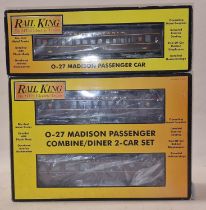 Rail King by M.T.H. O gauge Pennsylvania 0-27 passenger carriage set and combine diner car (3) all