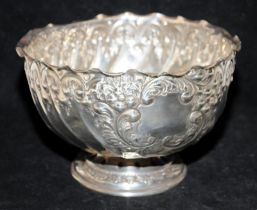 925 silver embossed rose bowl 17cm dia 315g