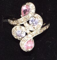 A 925 silver pink and white CZ ring Size Q