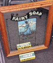Vintage Fairy Soap advertising mirror with a Bar of matching soap 67x22 cm