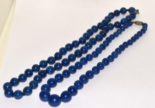 2 x Antique Lapis bead necklaces.