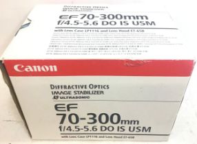 Canon EF 70-300mm ultrasonic image stabiliser lens complete with original box.