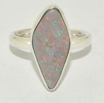 Direct from the Australian Opal miner a set in silver Black Opal ring size O