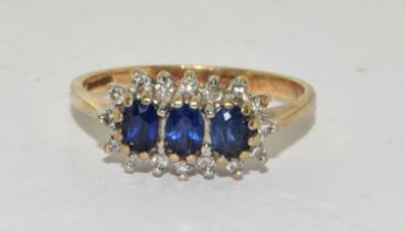 9ct gold ladies Antique set Diamond and Sapphire ring size O