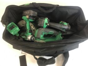 Hitachi power tool set complete with 5 batteries, charger and branded carry bag.