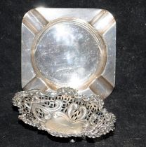 Silver embossed pin tray together a silver ash tray 75g