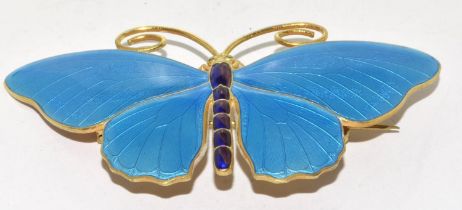 Marius Hammer large Art Deco silver gilt and enamel Butterfly Brooch marked 930S and makers mark 8cm