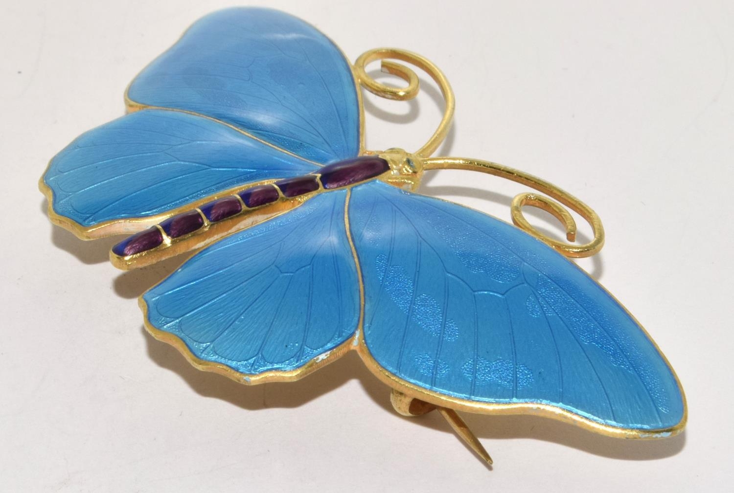 Marius Hammer large Art Deco silver gilt and enamel Butterfly Brooch marked 930S and makers mark 8cm - Bild 9 aus 12