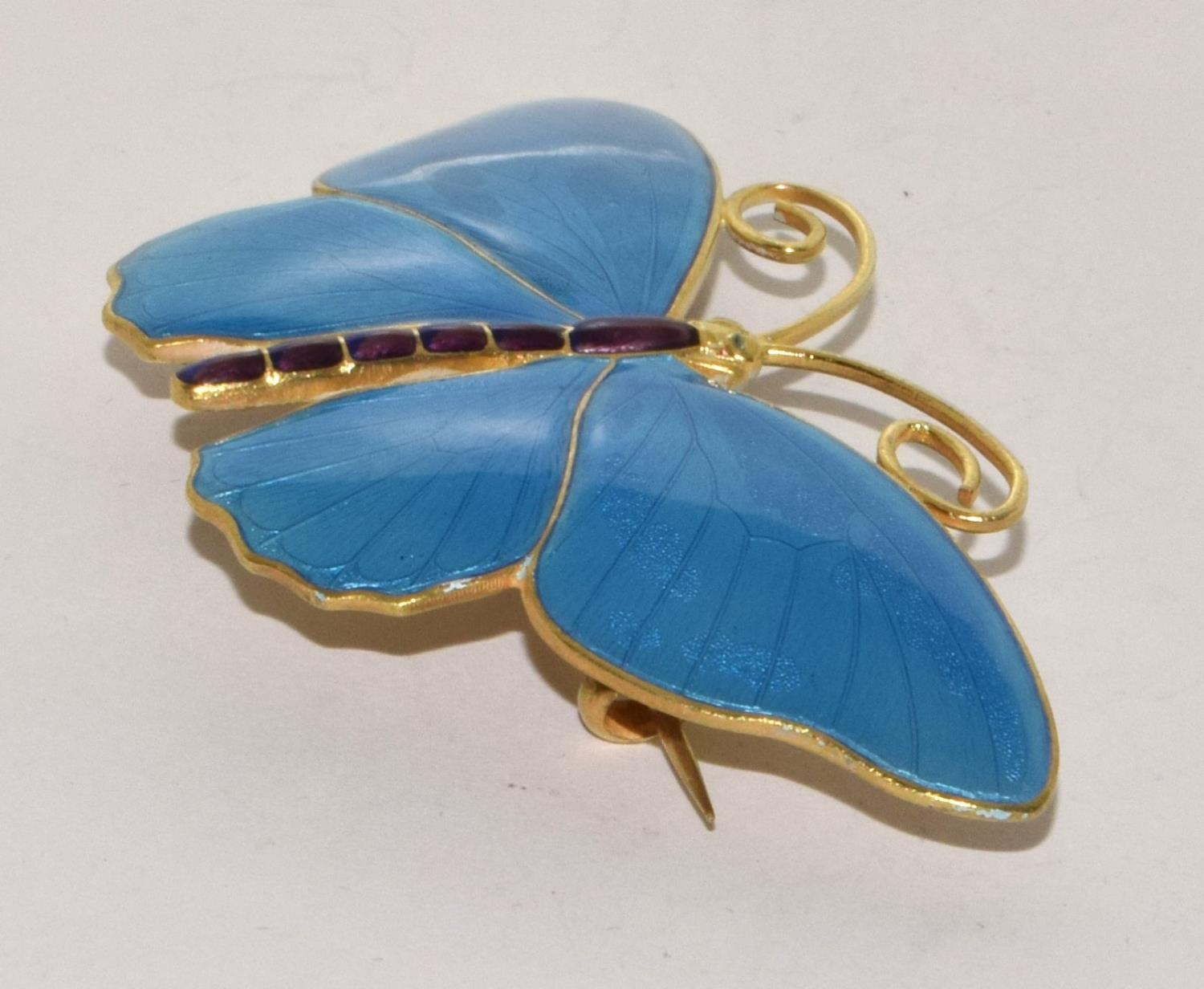 Marius Hammer large Art Deco silver gilt and enamel Butterfly Brooch marked 930S and makers mark 8cm - Bild 4 aus 12