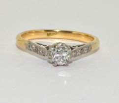 Vintage Diamond solitaire with diamond shank in 18ct yellow gold Size L 1/2.