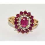 9ct gold ladies Ruby and Diamond statement ring size R