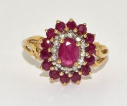 9ct gold ladies Ruby and Diamond statement ring size R