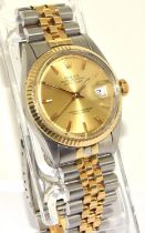 A Rolex Datejust bi metal 18ct gold/stainless 36mm, year 1973, model 1601, serial number: 34***22,