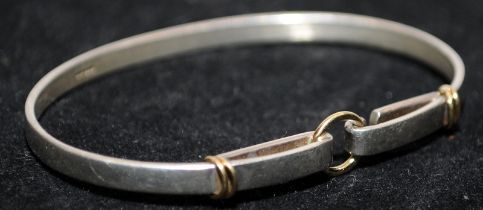 LATE ENTRY: Tiffany & Co. sterling silver and 18ct gold hook bangle bracelet. Fully hallmarked