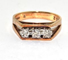 9ct Gold 3 Stone Diamond Ring. Size M