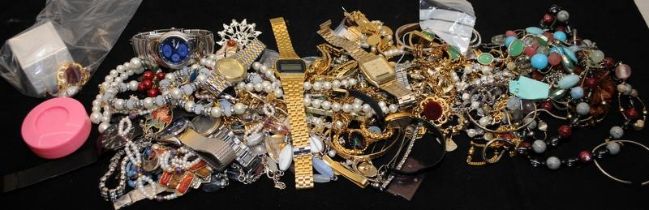 Quantity of costume jewellery and watches with mixed earrings to include golds and silver