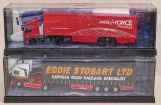 Corgi Modern Trucks large models in perspex display cases to include Eddie Stobart and Parcel Force.