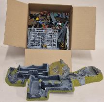 Collection of Warhammer related items to include figures and scenery.