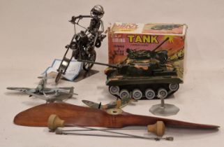 Marx Toys vintage Cap Firing Camouflaged Tank with original box together with various plane models