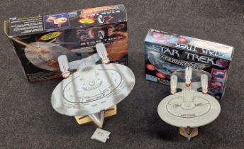 Playmates vintage 1990's pair of boxed Star Trek Starship Enterprise toys. Both appear complete.