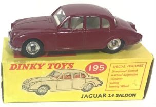 Vintage Dinky Toys 195 Jaguar 3.4 Saloon Dark Red In Original Box.