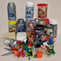 Lego Technics Bionicles collection of built figures and boxes.