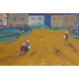 Scottish School, figures in a street, inscribed verso 'North Berwick', oil on board, and another