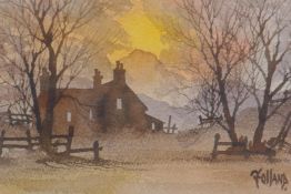 Ron Folland, Autumnal Sunset landscape, watercolour, 27 x 19cm