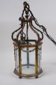 An antique French ormolu and glass pendant lantern, converted to electricity, 24cm