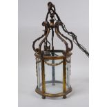 An antique French ormolu and glass pendant lantern, converted to electricity, 24cm