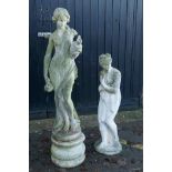A concrete garden statue of Venus, and another similar on stand, AF, largest 157cm high