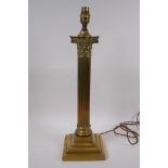 A brass Corinthian column table lamp, 48cm high