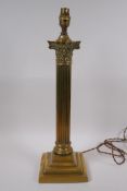 A brass Corinthian column table lamp, 48cm high