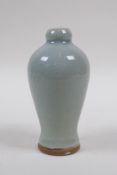 A Chinese ru ware style celadon crackle glazed porcelain spill vase, 12cm high