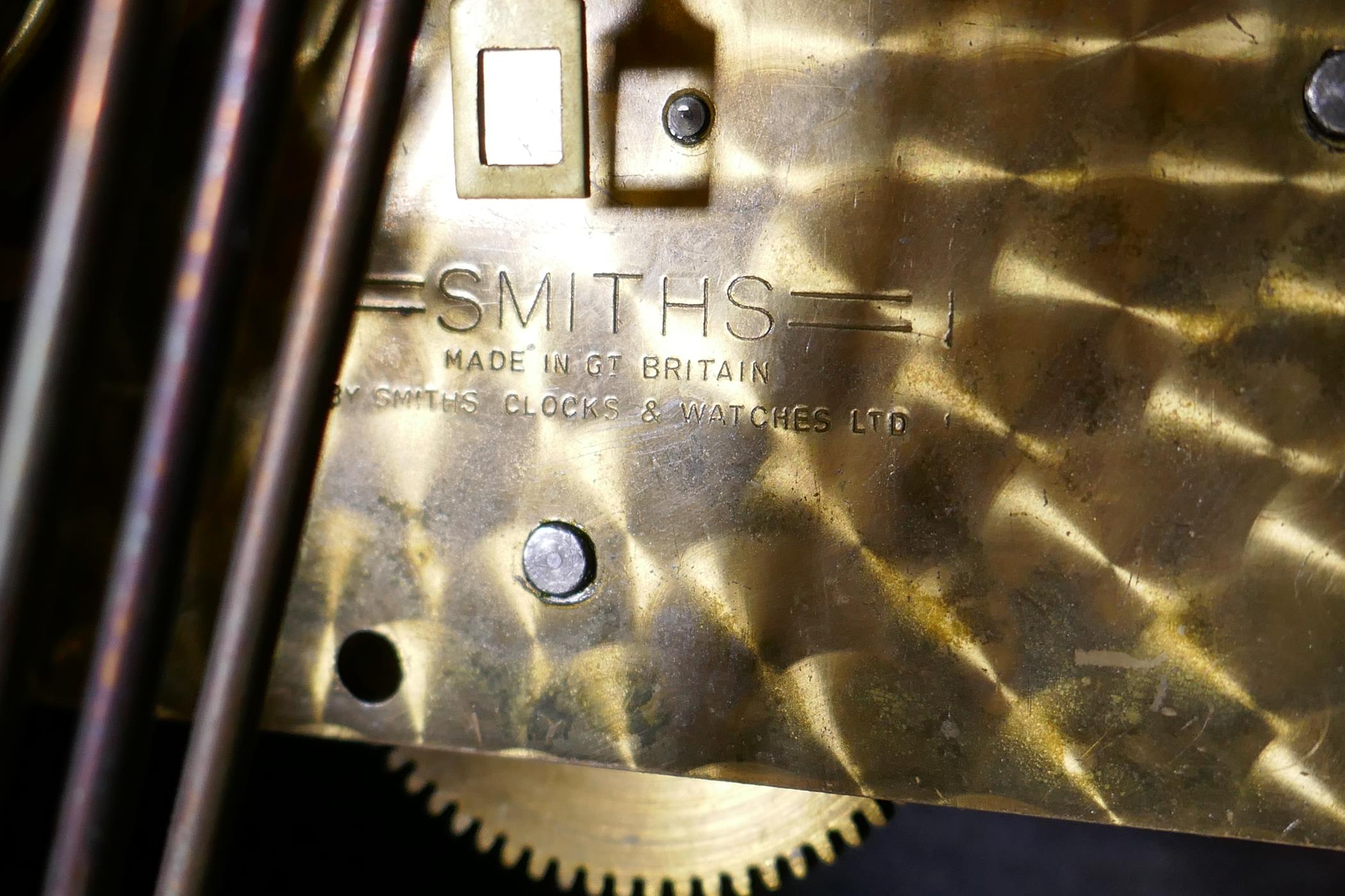 A 1960s Smiths grandmother clock, the eight day movement striking the Westminster chimes, with - Image 5 of 7