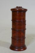 A treen spice tower with four compartments, 20cm high