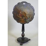 A Victorian papier mache tilt top occasional table, the shaped top with Mother of Pearl inlaid