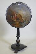 A Victorian papier mache tilt top occasional table, the shaped top with Mother of Pearl inlaid