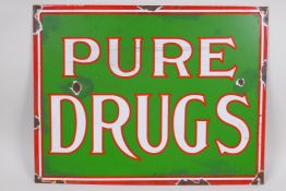 A vintage style 'Pure Drugs' enamel sign, 37 x 29cm