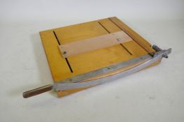 A mid century pine Dryad table top guillotine, 70 x 64cm