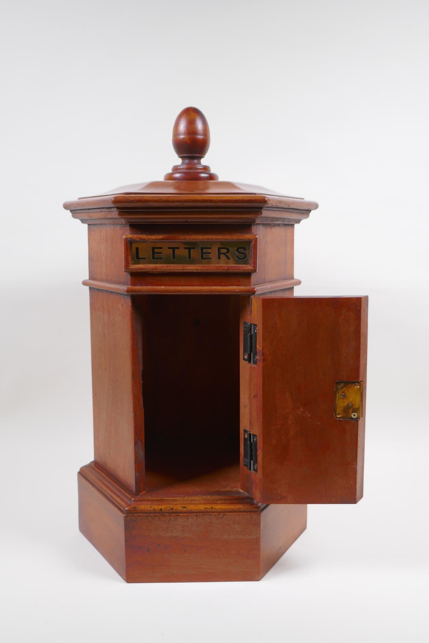 A hexagonol fruitwood table postbox, 46cm high - Image 2 of 3