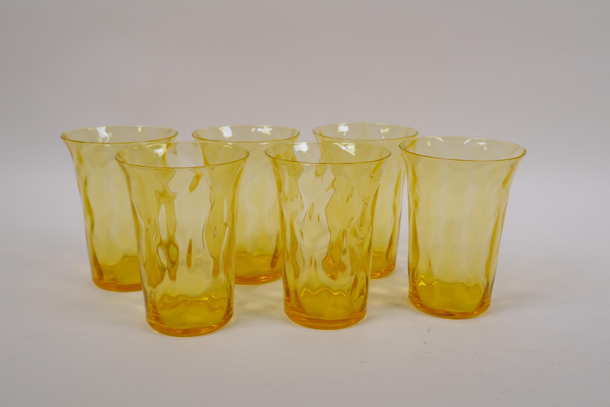 A set of six Thomas Webb amber uranium glass tumblers, a Thomas Webb amber uranium glass finger bowl - Image 2 of 5