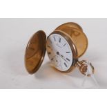 9ct gold cased full hunter gentleman's pocket watch, the enamel dial with Roman numerals and