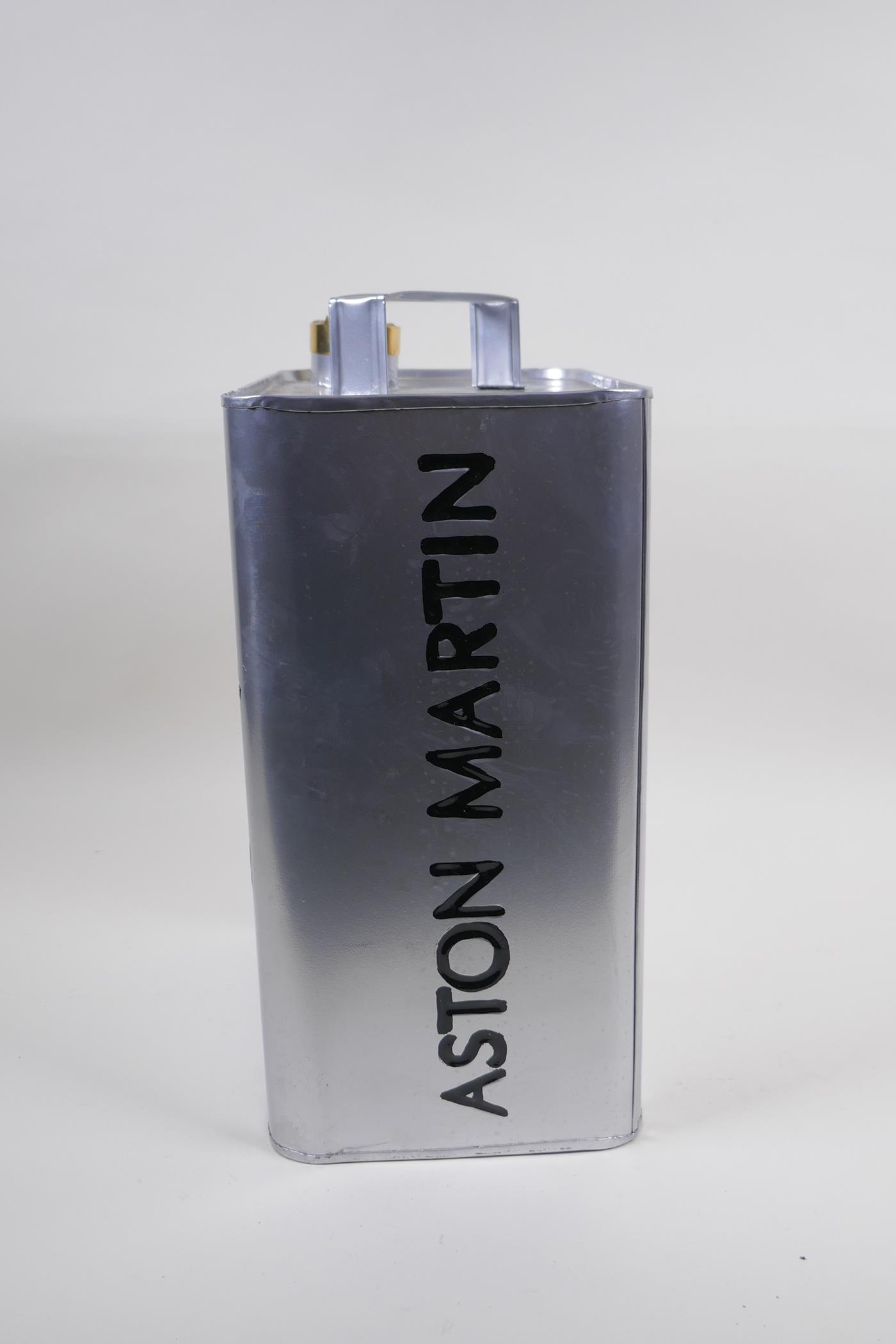 A painted metal gas can decorated with the Aston Martin insignia, 34cm high - Image 2 of 4