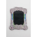 A sterling silver and enamelled Art Nouveau style photo frame, 15cm x 20cm