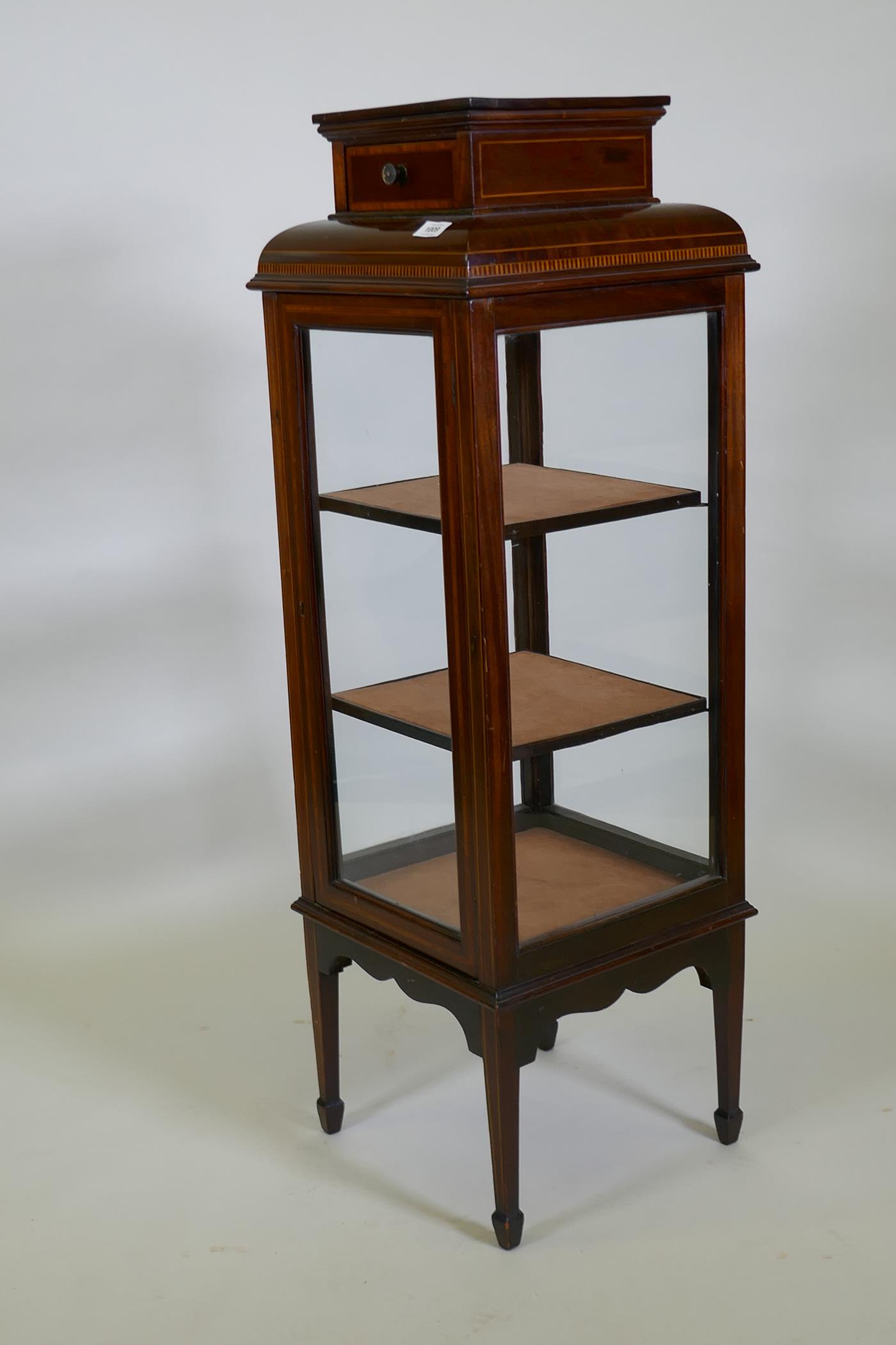 A Victorian inlaid mahogany vitrine/bijouterie cabinet, the shaped top with single drawer, glazed - Image 2 of 3