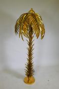 Gilt metal floor lamp in the form of a palm tree, 158cm high